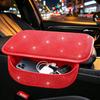 Bling Car Armrest Box Cushion With Side Phone Pocket Rhinestones Auto Center Console Protector Pad For Women Interior Accessorie