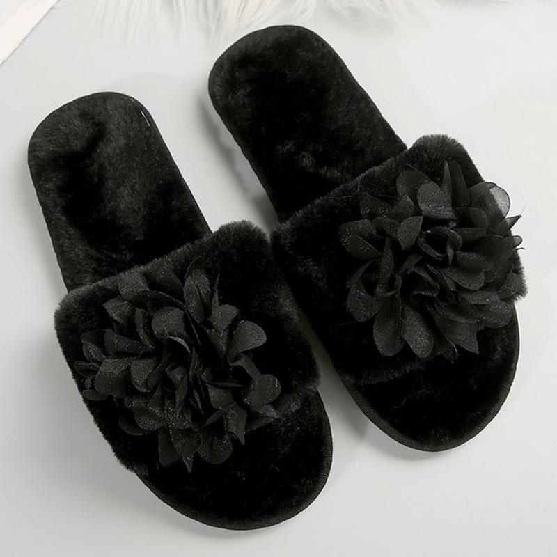 

Модные Элегантные Хлопковые Тапочки с Цветочным Декором Женские 2025 Однотонные Тапочки Слипоны с Мехом для Женщин Искусственный Мех Домашние Плюшевые Слайды Женские 40-41 чёрный