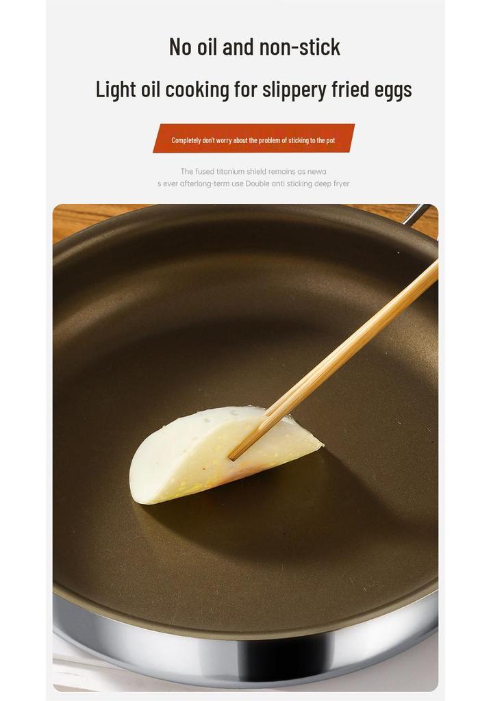 Non-Stick Stainless Steel Flat-Bottomed Titanium Frying Pan for Steak and Eggs, Induction Cooktop Compatible