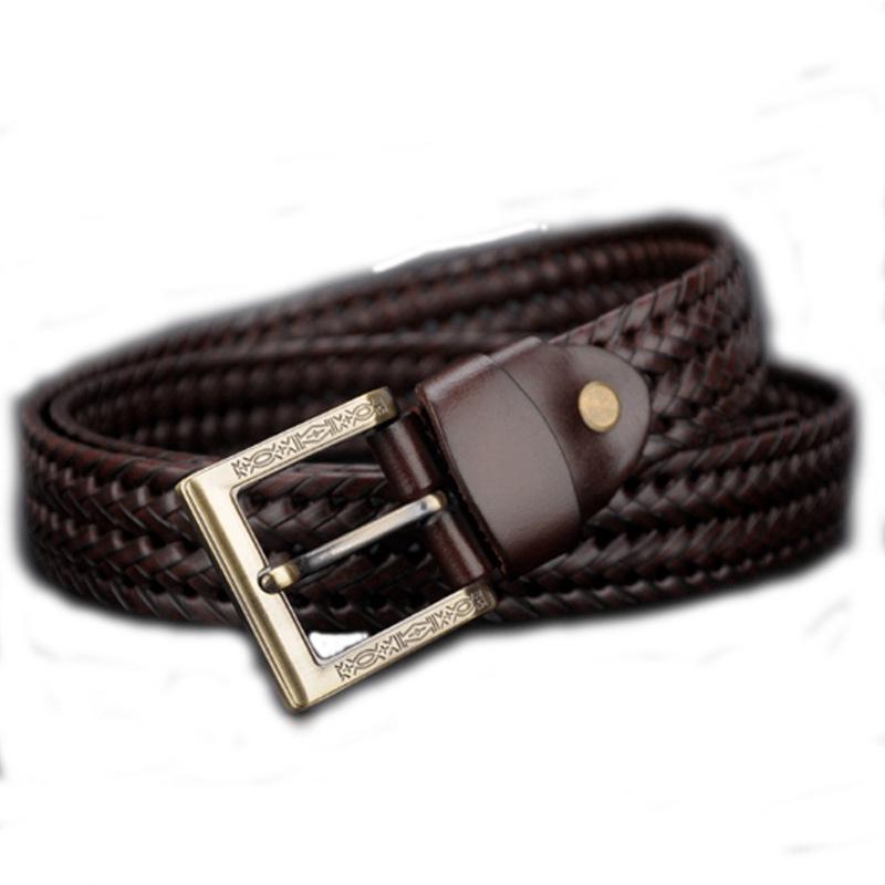 Belt Vintage first-layer cowhide woven men's belt, casual cowhide pin buckle belt