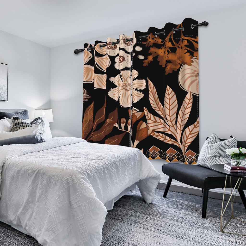 2Pcs/Set Boho Floral Blackout Curtains For Bedroom Vintage Bohemian Tropical Flowers Interior Curtains Grommet Top Window Drapes