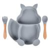 Silicone Bowl Set Non-slip Children's Cartoon Suction Plate Wooden Handle Silicone Spoon Dishes Baby Feeding Tableware Y18