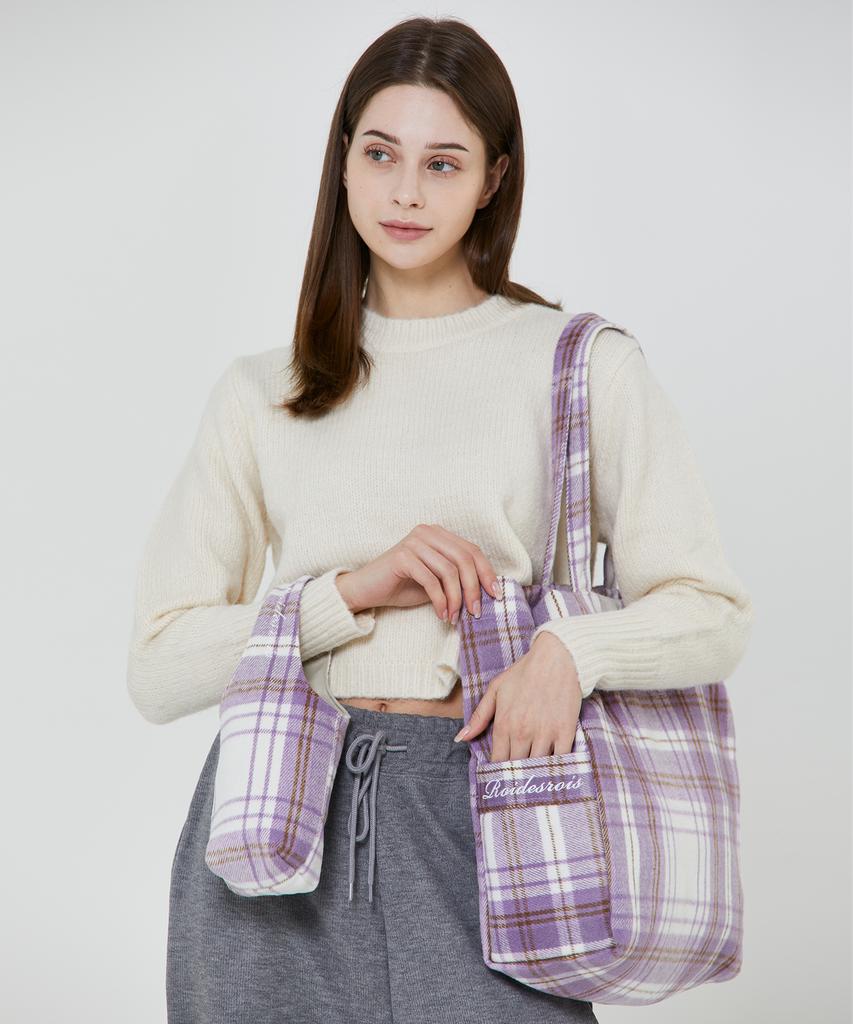 Roidesrois Check Cotton Pocket Eco Shoulder Bag (Purple/Check)
