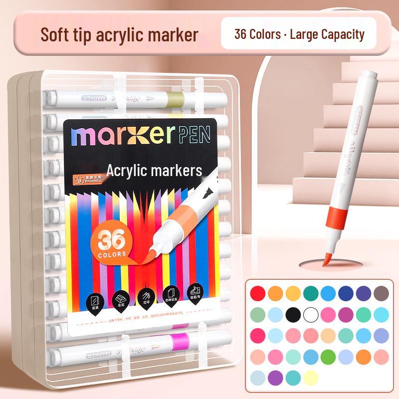 48-Color Washable Acrylic Marker Set with Soft Tips - Non-Bleeding, Stackable for Elementary Art Use