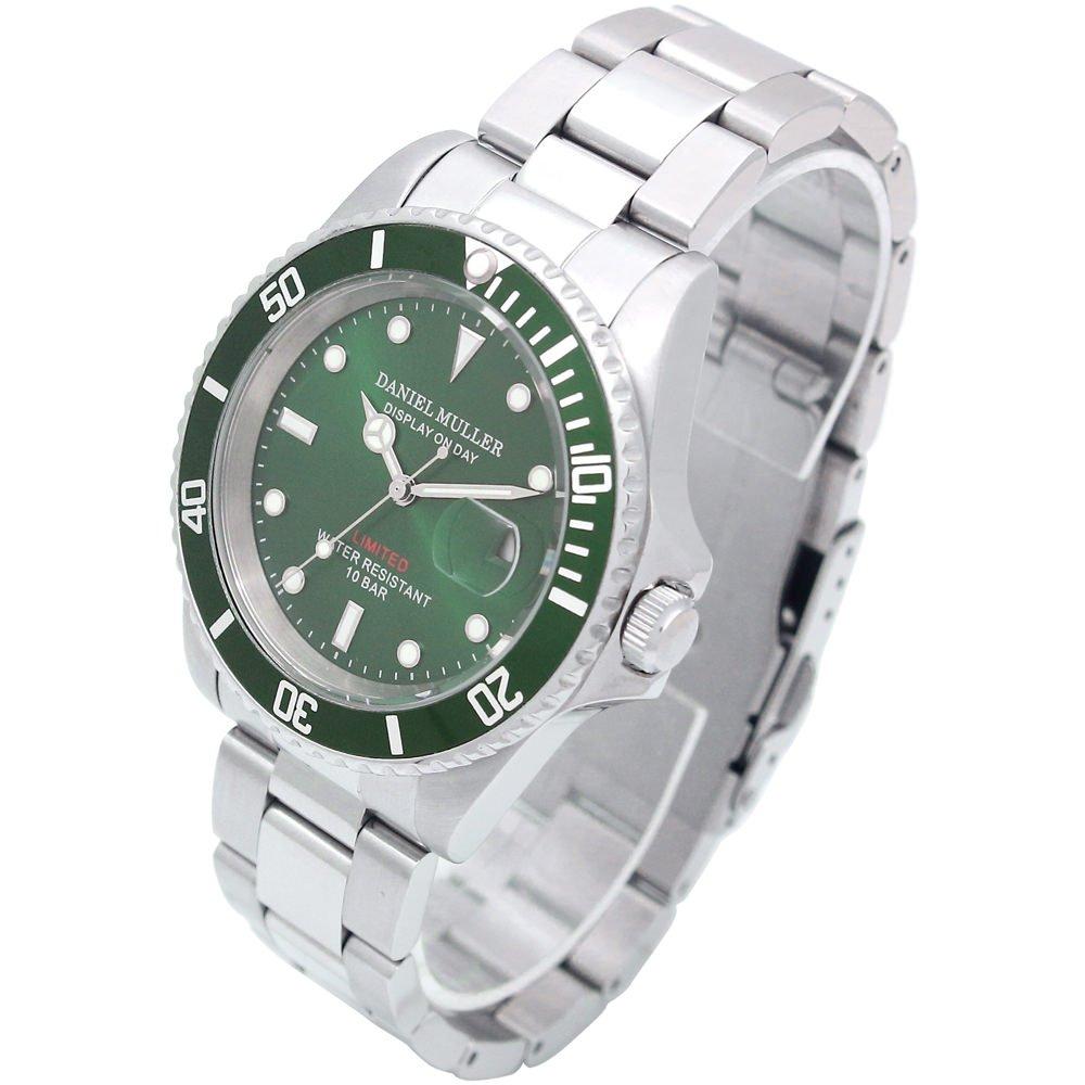 Daniel Muller All Stainless 10 ATM Water Green DM-2018GN Diver's Watch, Steel, Resistant,
