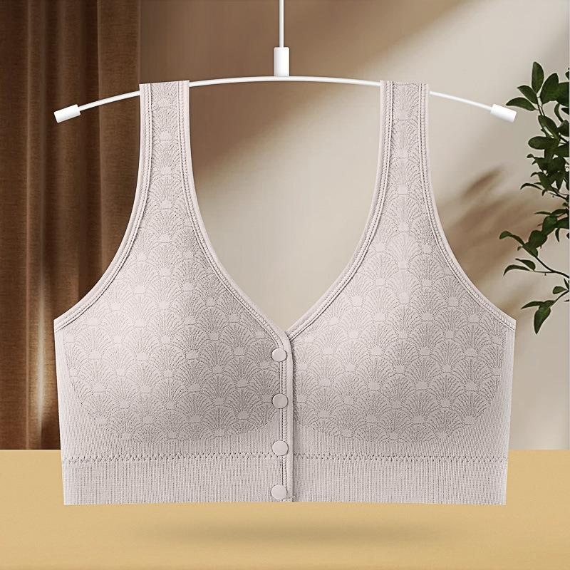 Front Closure Wireless Gathered Vest Style Nursing Bra For Middle Aged Women
