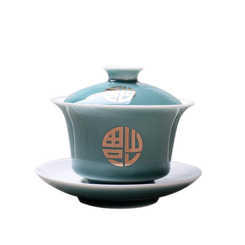 Advanced Obsidian Tea Tureen 150ml KungFu Tea Set,Chinese Kung Fu Flower Gaiwan Puer Kettle,Teapot Lovers Must Have