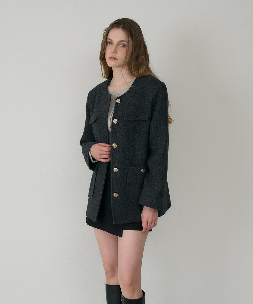 DEHEVE Classic Wool Collarless Jacket [Charcoal]