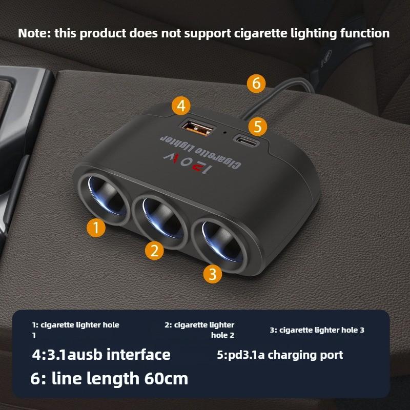 

Universal 128W Car Charger Splitter PD30W QC3.0 Multi-Port Cigarette Lighter Adapter with Switch for Smartphone GPS Dash Cam чёрный