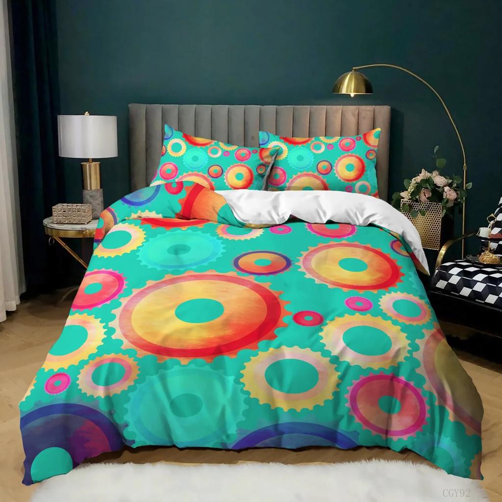 Gear Duvet Cover Set Colorful Gear Mechanical Device Bedding Set For Kids Boys Men Queen King Size Chic Microfiber Quilt Cover