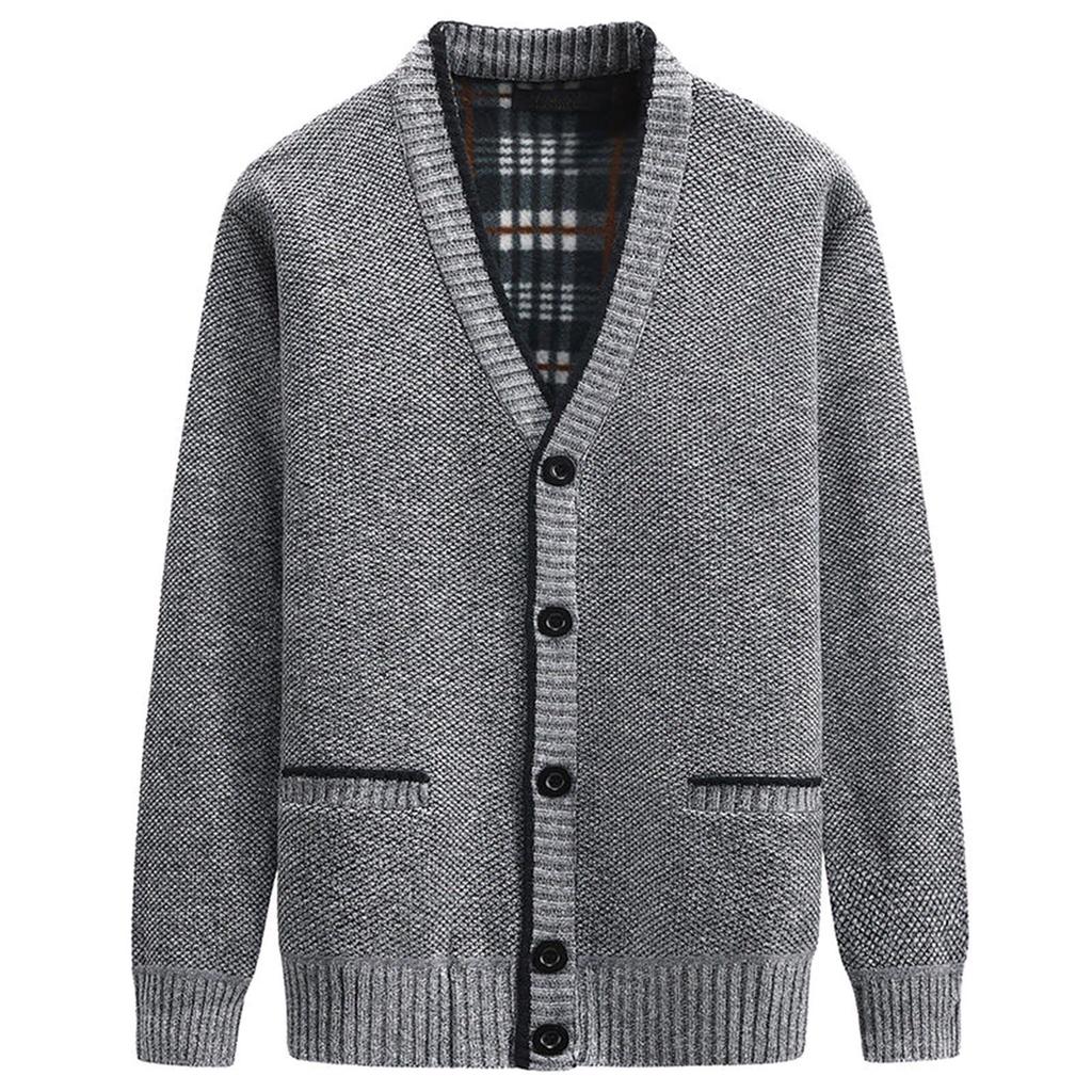 Cardigan Sweaters For Men Casual Shawl Long Sleeve Plush Thickening V-neck Knited Sweaters