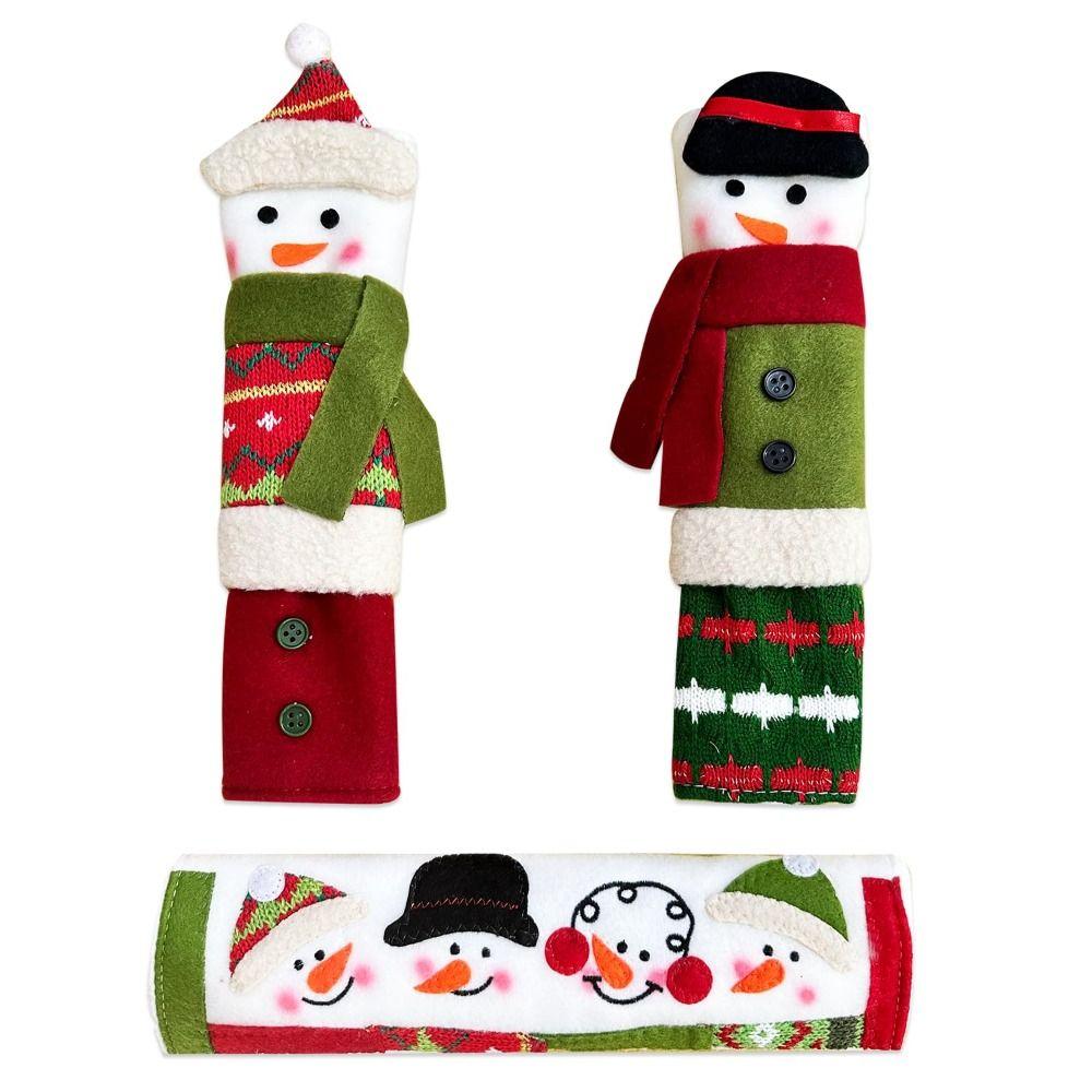 3Pcs/set Christmas Snowman Refrigerator Door Handle Covers Christmas Decorations Holiday Decor