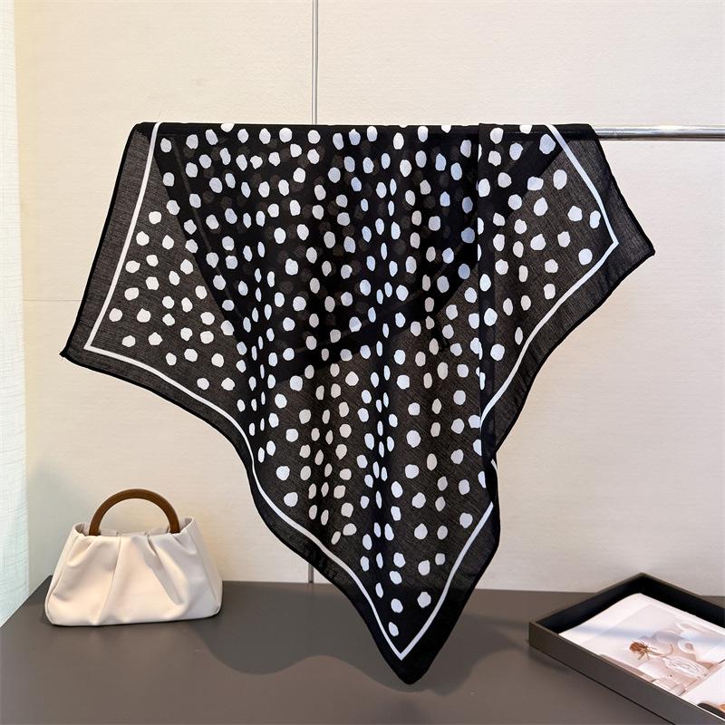 Geometric Polka Dot Herringbone Pattern Cotton Linen Small Square Scarf Silk Imitating Velvet Headscarf Shawl Sunscreen Women