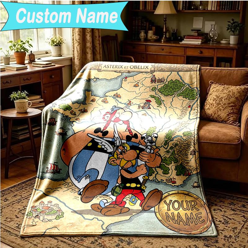 1PC Custom Name Blanket Asterix Friends Flannel blankets Patterns Throw Blanket All-Season Soft Gift for Couch, Bed, Camping, Birthday gifts