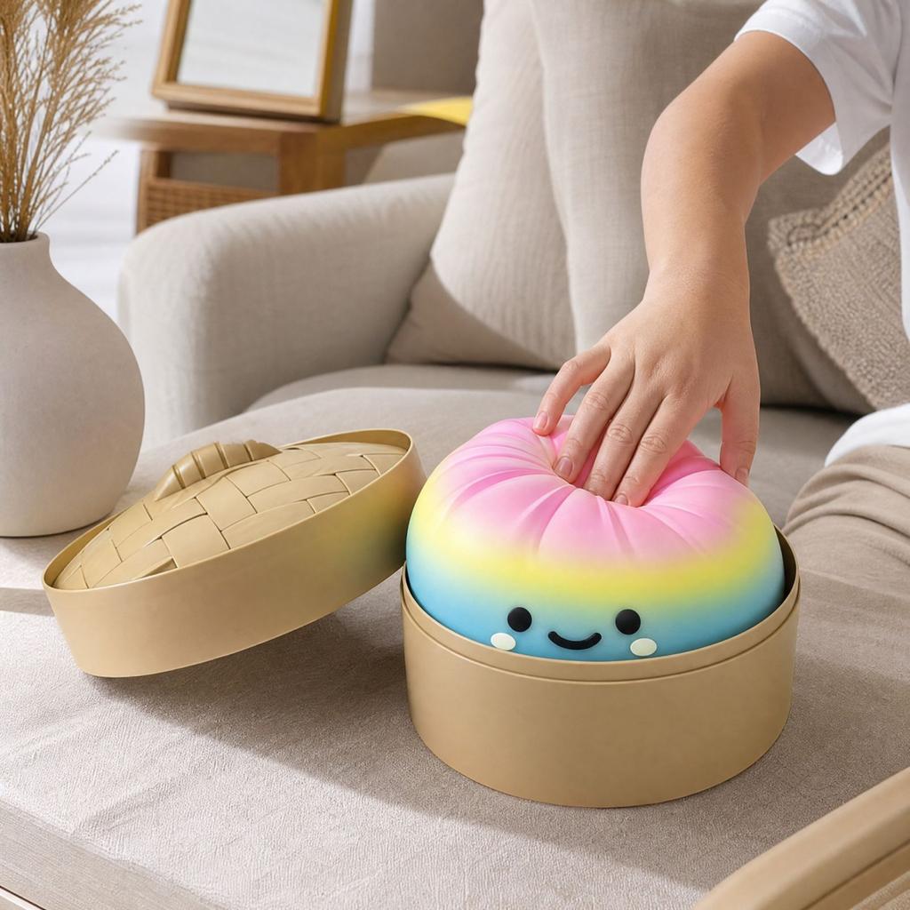 Pack Bao Bun Toys with Steamer Basket, Color Stress Toy