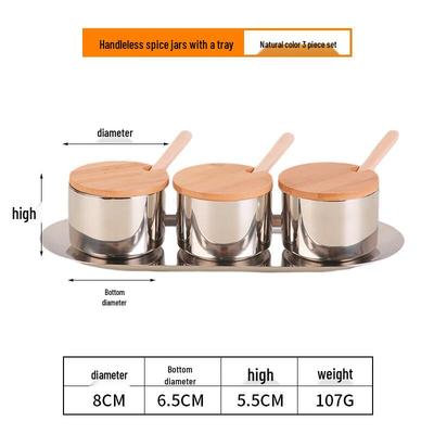 304 Stainless Steel Seasoning Jar Set with Wooden Lids