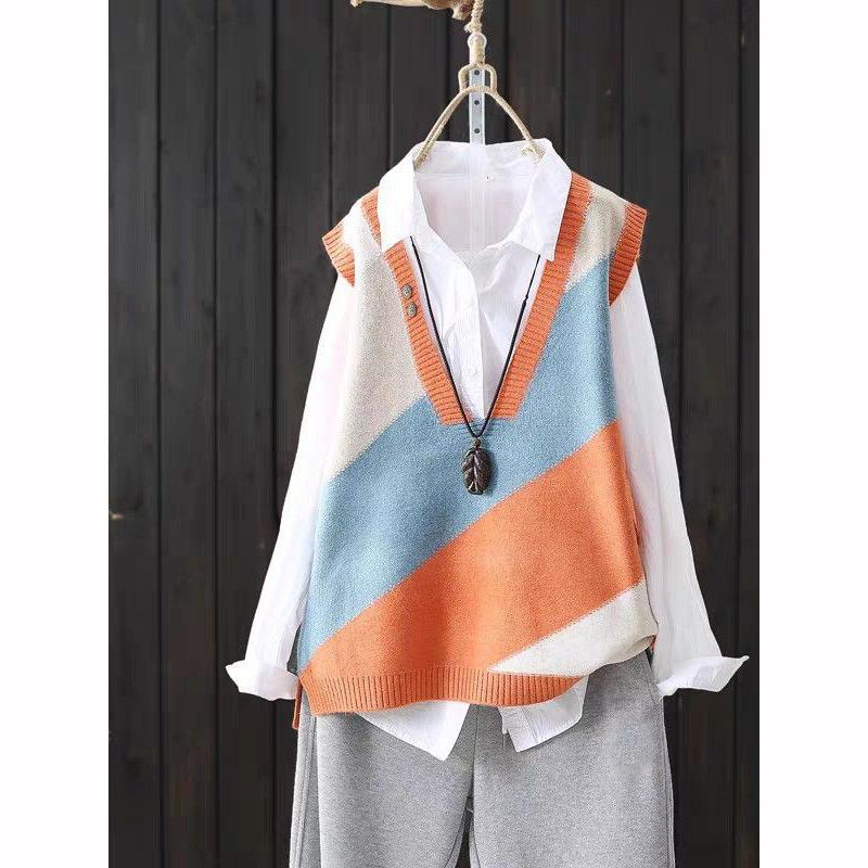 Spring Autumn Knitted Vest Tank Loose Sweater Women's Coat Head Knitted Shirt Women's