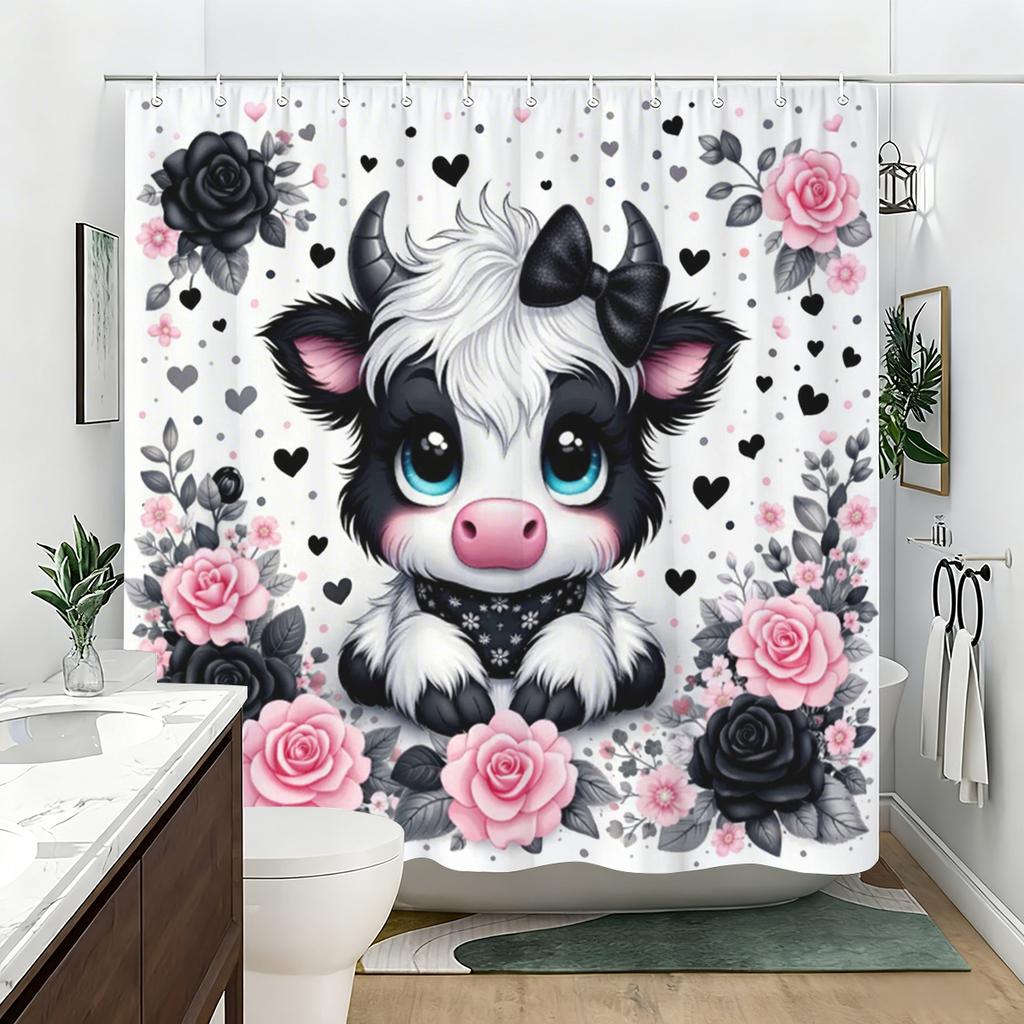 Cute Animal & Floral Printed Polyester Shower Curtain - Adorable Bathroom Decor With Lovely Cartoon & Western Style Designs