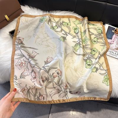 Luxury Square Scarf For Women Fashion Floral Ladies Hijab Elegant Neckerchief Bandanas Soft Stain Faux Silk Scarves Shawl