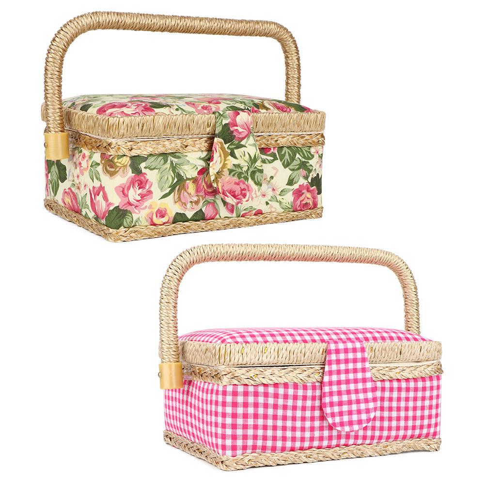 Handmade Sewing Box Cloth Sewing Storage Box Household Fabric Craft Handmade Sewing Basket Thread Needle Storage Box Organizer