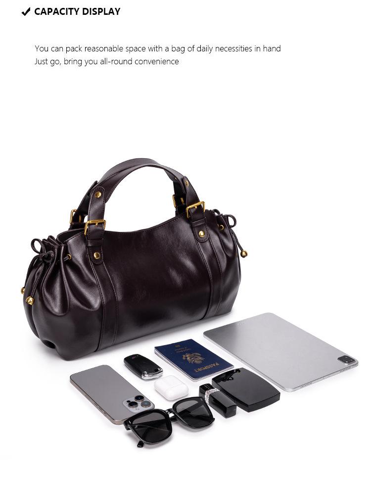 2025 Large Soft Leather Pleated Women's Handbag - Retro Tote, Textured Single Shoulder & Crossbody Bag