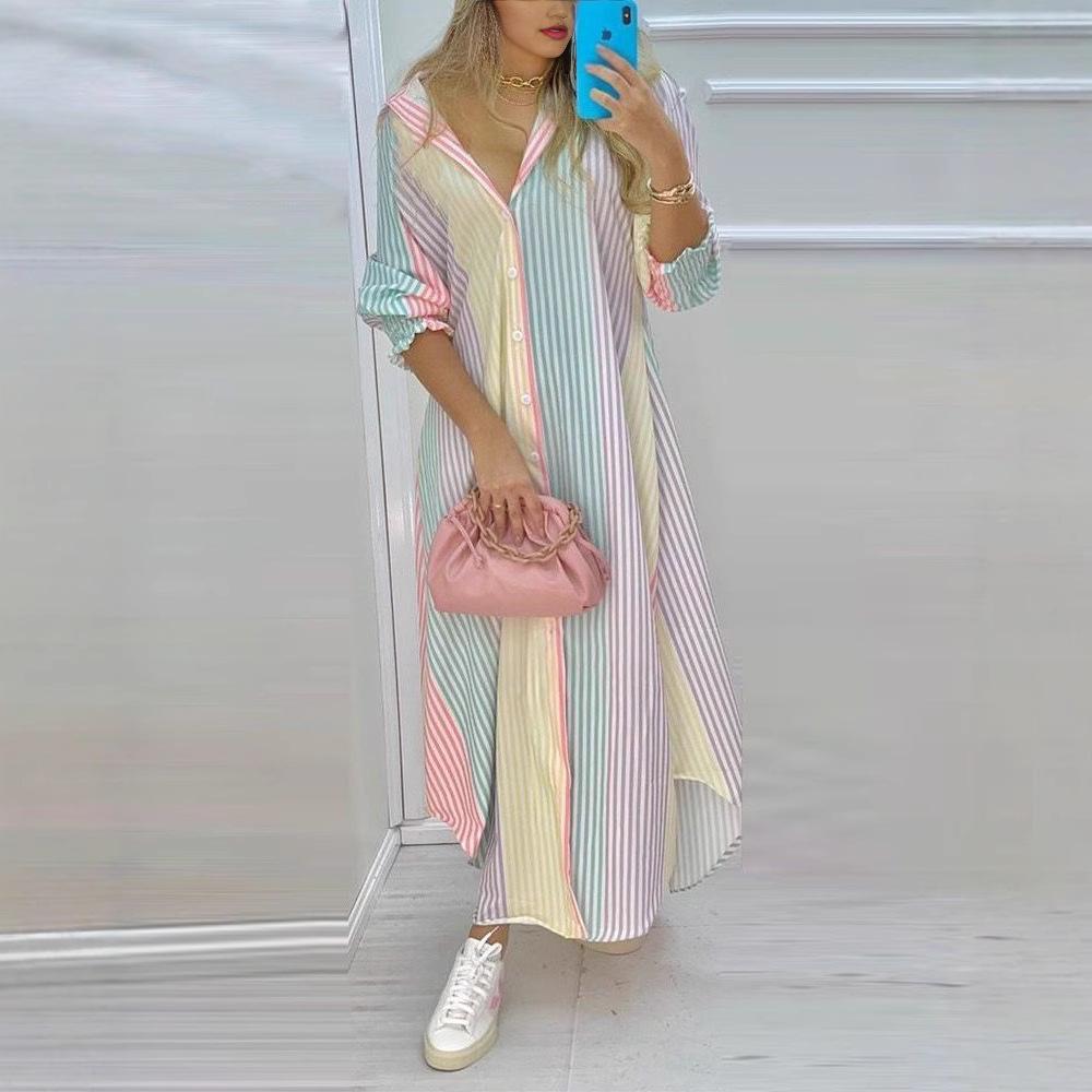 Spring and Summer Latest Trendy Printing Long-sleeved Shirt Sexy Dress