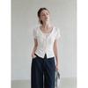 Sweet Girly Style White V-neck Short-sleeved T-shirt Women's Summer New Lace-up Fake Two Pieces Waist and Thin Versatile Top
