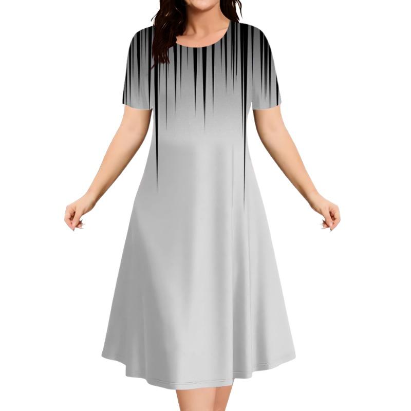 Summer Dresses Women's Plus Size Loose Dress Casual Striped Print Short Sleeve A-Line Dress Elegant Fashion Clothing