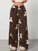 2025 European & American Women's Bear Pattern Furry Long Pants - Autumn/Winter Fashion