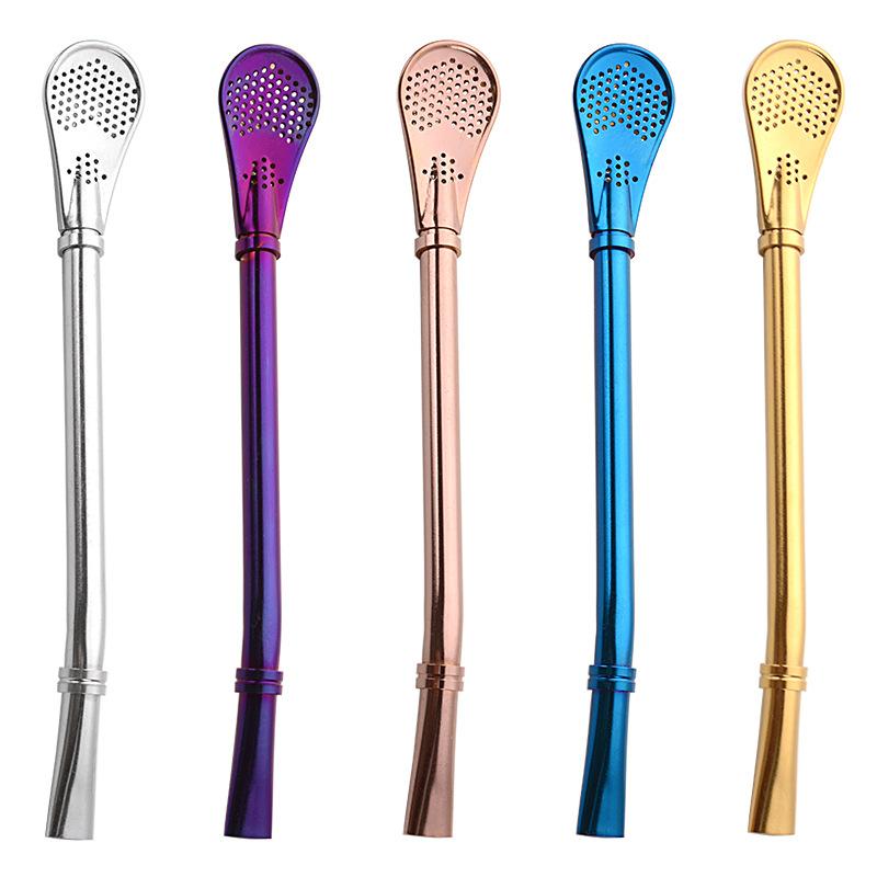 Stainless Steel Straw Loose Leaf Tea Infuser Dringking Spoons Filter Stirring Straws Washable Practiacl Drinking Tool