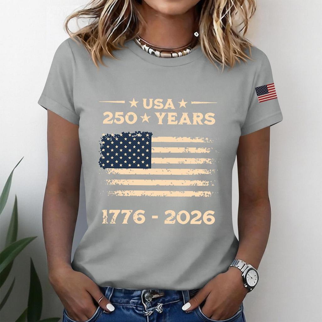 Women's Fashion Casual Printed Short Sleeve Round Neck Pullover Tops