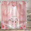 Luxury Pink Swan Rose Shower Curtain Waterproof Floral Bathroom Liner Romantic Swan Decoration Shower Screen