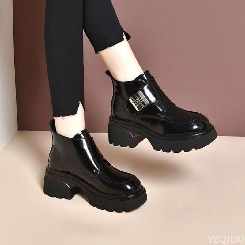 Fashionable Minimalist Thick Soled Women's Autumn Winter New Round Toe Thick Heel Anti Slip Wear-resistant Short Boots