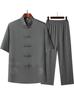 Breathable Summer Tang Suit Short Sleeve Set for Middle-aged & Elderly Men - Chinese Style Two-Piece with Frog Button