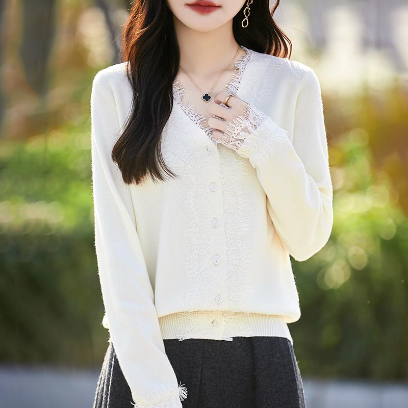 Women's Wool Sweater Qinghe Cashmere 50% Silk 50% Wool Autumn and Winter Wool Cardigan Soft and Warm