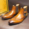 Men's Vintage Chelsea Ankle Boots Handmade Genuine Leather High Top Slip-On Brogue Dress Shoes Warm Winter Footwear