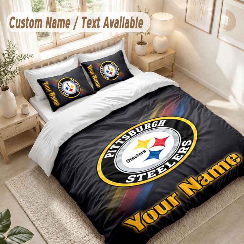 Custom Name Bedding Set 3 PiecesPittsburgh Steelers Print Duvet Cover + 2 Pillowcases Soft Bed Decor
