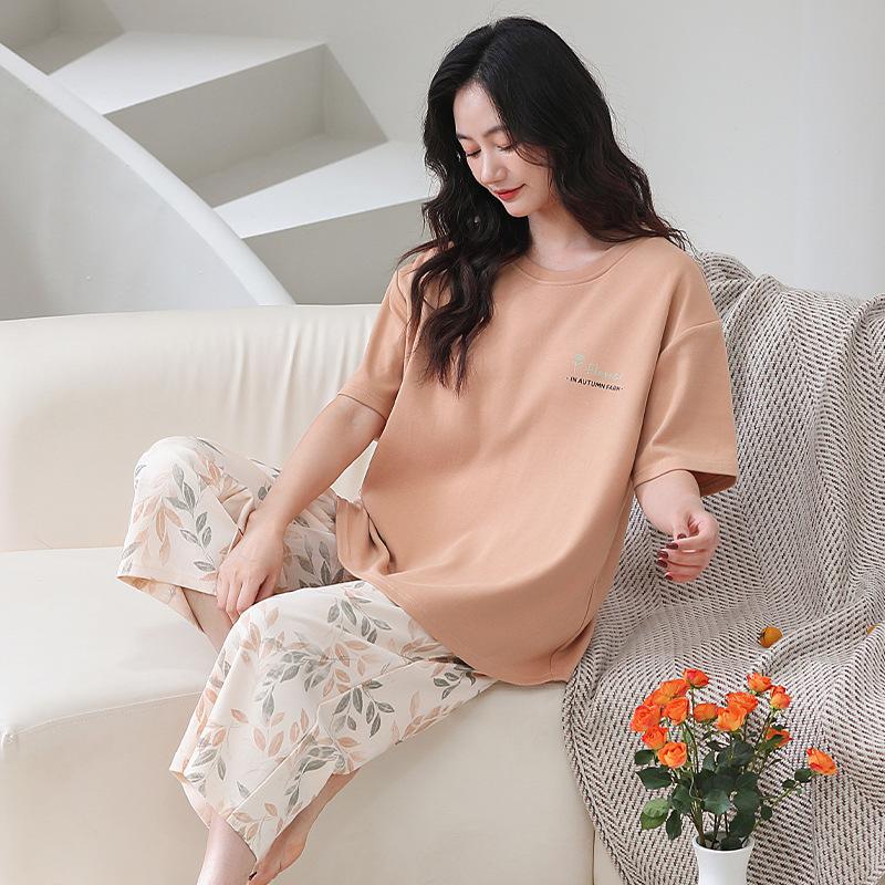 Pajamas Women's 1011 New Summer Women's Modal Cotton Short-sleeved Cropped Pants Show Wan Loungewear Summer Suit