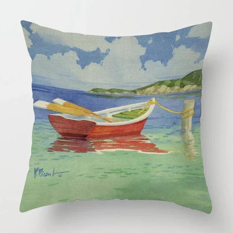 

Скандинавская осенняя домашняя декорация Наволочка для подушки-думки Чехол для диванной подушки Гавайская эстетика гостиной 66x66cm небесно-голубой