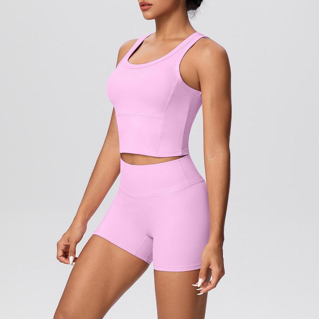 Bare-Feel Sports Tank & High-Waist Butt-Lifting Shorts Set - Quick-Dry Running & Yoga Wear