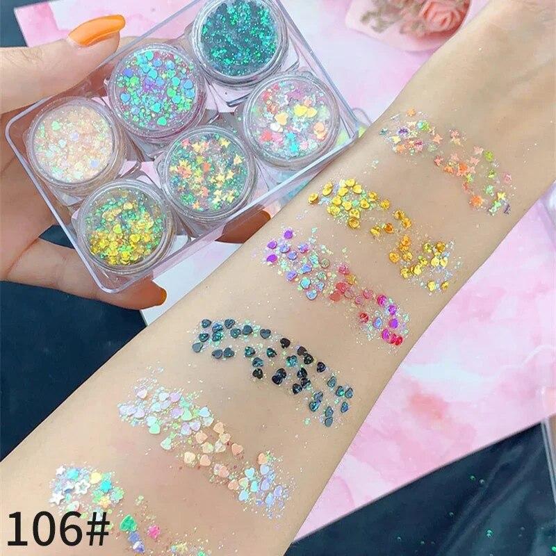 6-Farben-Pailletten-Gel-Creme-Lidschatten-Palette Glitzer-Diamant-Augen-Make-up-Haar-Körper-Gesichts-Glitzer-Gel-Kunst-Flash-Lose-Pailletten-Creme