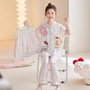Kids Ice Silk Pajama Set Girls 3-Piece Short Sleeve Long Pants Cartoon Print Soft Breathable Sleepwear Home Outfit