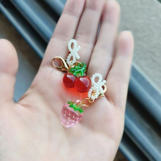 Keychain Pendant Bowknot Decor Simulated Fruit Design Key Chain with Universal Lobster Clasp Keys Bags Phones Accessory