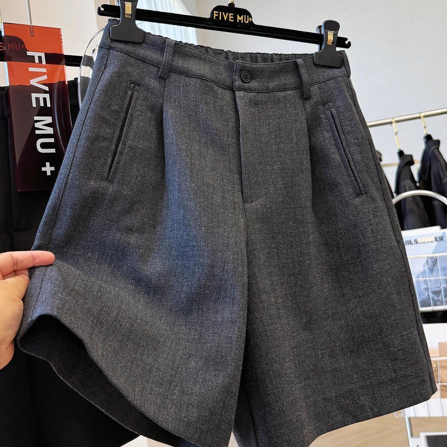 

Autumn Women s Chic A-Line Wide-Leg Elastic Waist Casual Suit Shorts L (Waist 104-116) серый