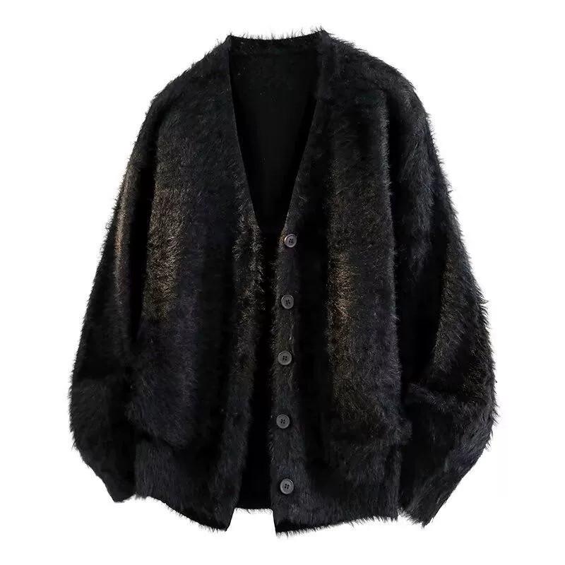 Męski sweter kardigan Retro z dekoltem V na jesień/zimę 2025 - Swobodny dzianinowy jednolity kolor Okrycie wierzchnie o luźnym charakterze.