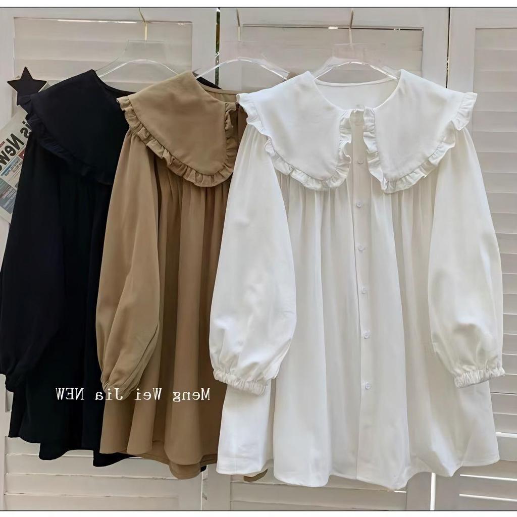 Korean Version Chic Niche Women's Doll Collar Shirt  Spring and Autumn Design Sense Top