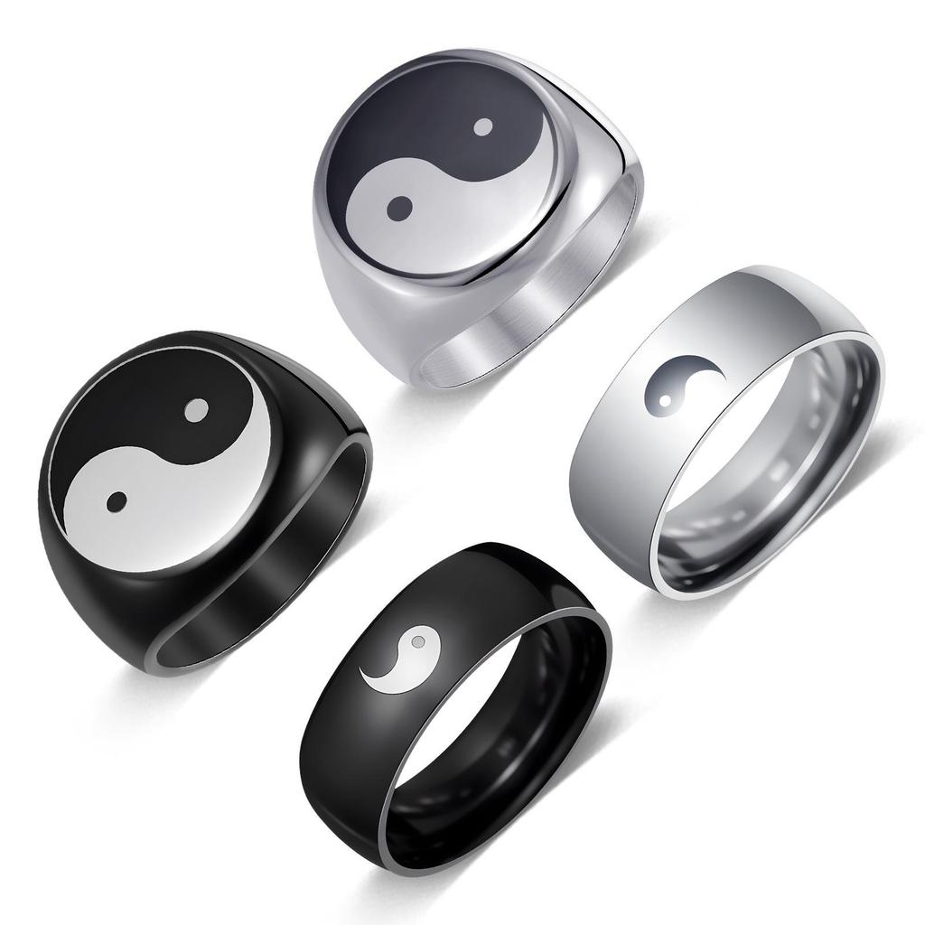 Cross-border National Ink Wash Bagua Men's Retro Ring Set