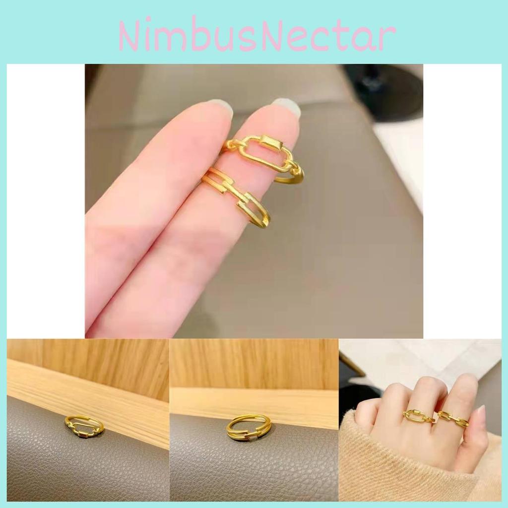 Vietnamese Brass Elegant Goldplated Double Ring Geometric Fashionable Open Adjustable Ring For Women