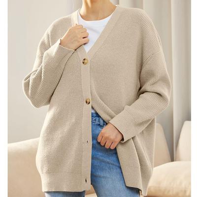V-neck Solid Color Knit Cardigan Thick Warm Soft Fabric Women's Long Sleeved Single Breasted Jacket Commute Button Sweater Simple Knitwear Autumn