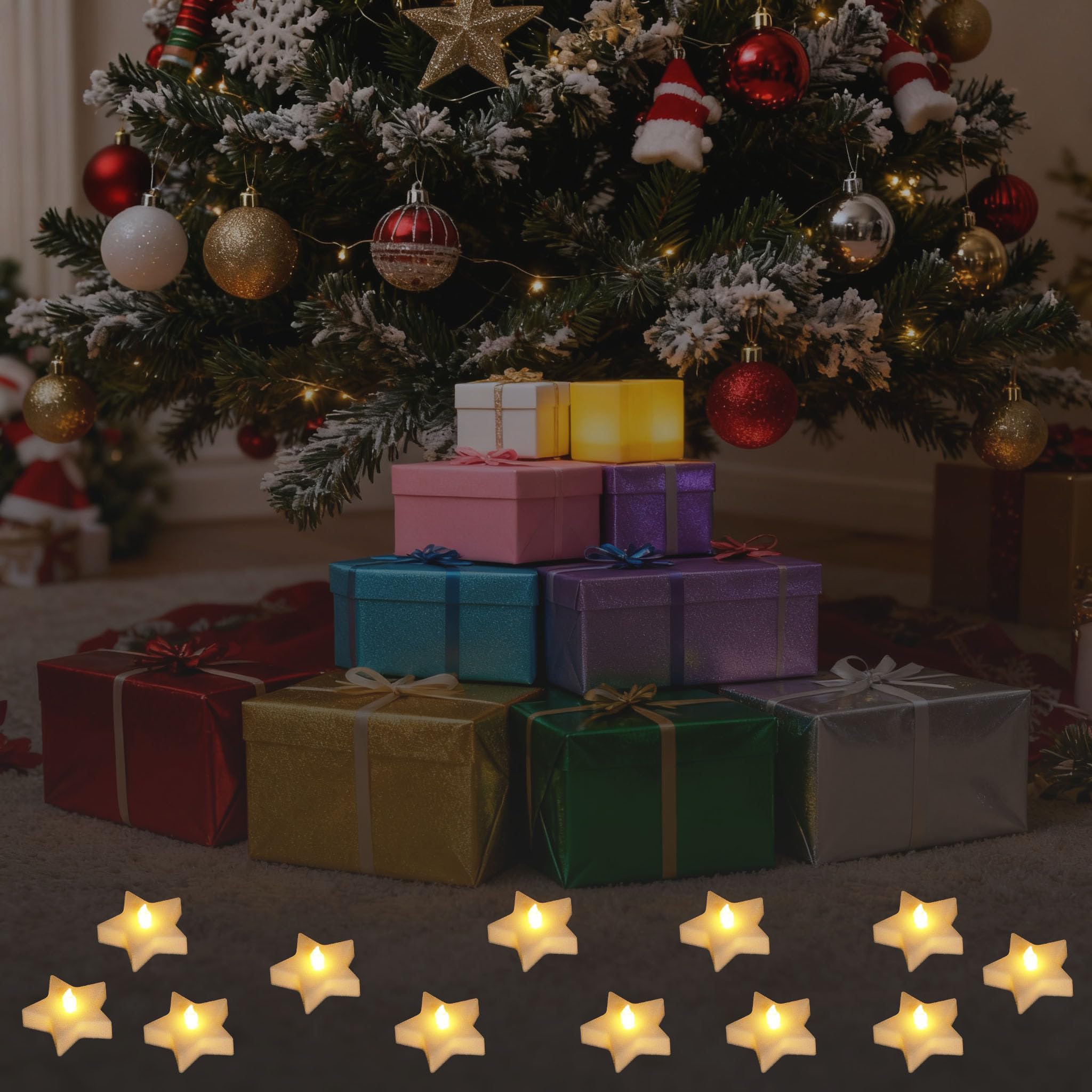 

Set of 12 LED Candle Lights, Star Design, Stylish Christmas Decoration, Soothing Light, Warm White, Unscented, Flameless, Night Light, Perfect for